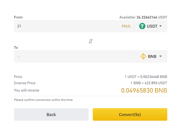 Binance Crypto Conversion Confirmation