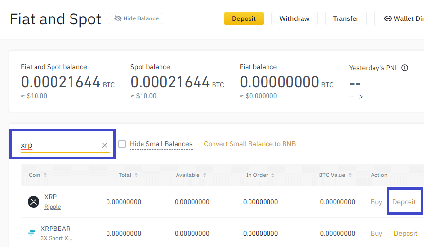 Binance Fiat and Spot Page