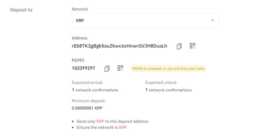 Binance Deposit Page