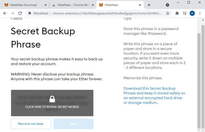 Metamask Secret Backup Phrase