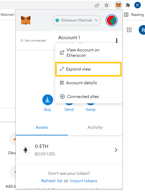 Metamask Expand view option