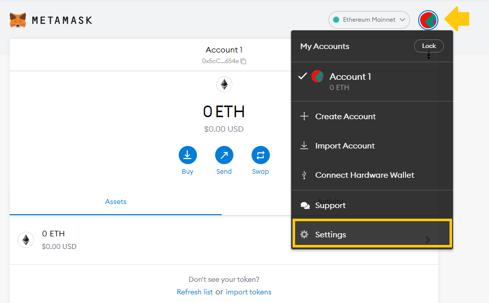 Metamask Settings