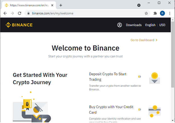 Binance Welcome Page
