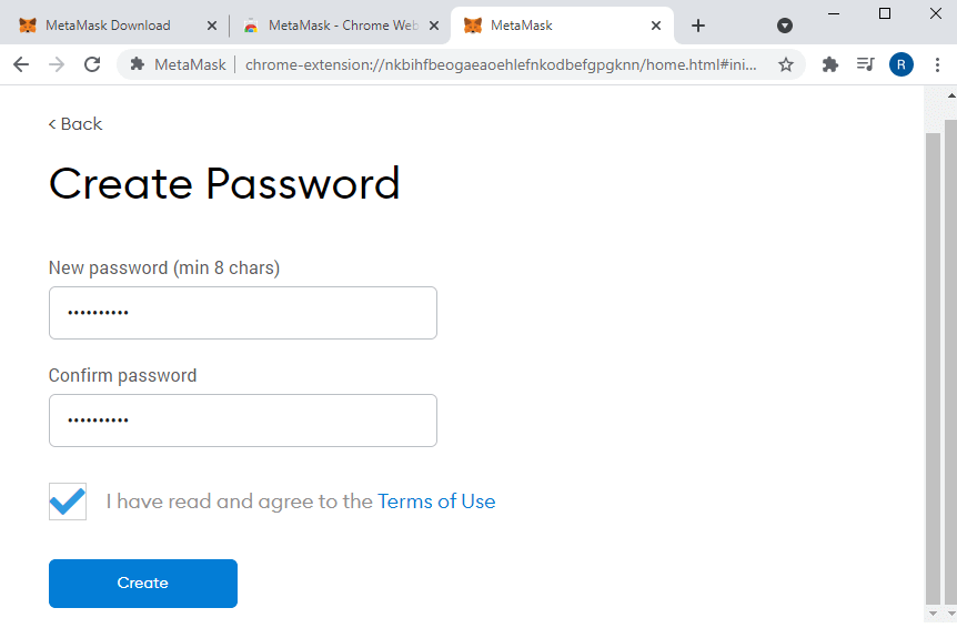 Creating Password in metamask